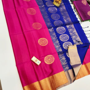 Beautiful Design Pure Soft Silk Saree Rose and Blue Color w/ Blouse