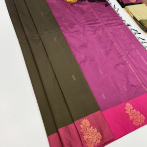 Semi Soft silk Saree Light Weight Dark Olive Green Color w/ Blouse