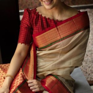 Boat Neck Blouse Design Red Color