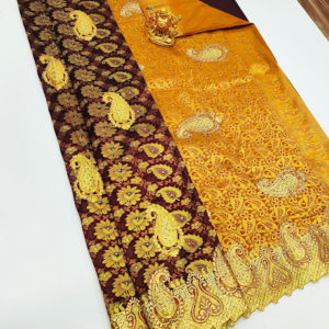 Unique and Beautiful Latest Design Butta Mphoss Saree Brown Color w/ Blouse