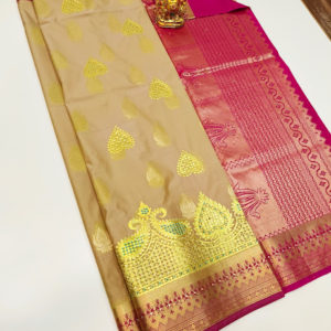 Latest Design Light Weight Butta Mphoss Saree Cream and Pink Color w/ Blouse