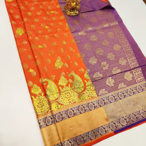 Mango and Flower Design Butta Mphoss Saree Fanta Orange Color w/ Blouse