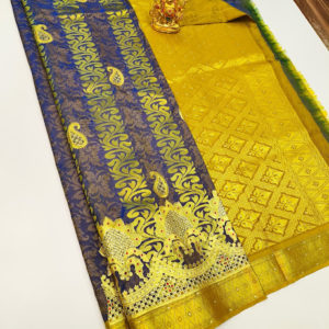 Unique Mango and Flower Design Light Weight Butta Mphoss Saree Ink Blue Color w/ Blouse