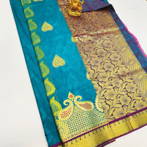 Unique Design Light Weight Butta Mphoss Saree Light Blue Color w/ Blouse