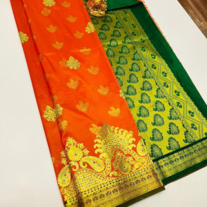 Trendy Design Butta Mphoss Saree Orange Color w/ Blouse