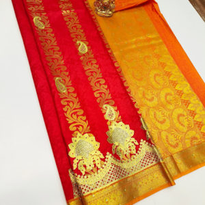 Different Design Butta Mphoss Saree Red Color w/ Blouse