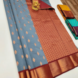 High Fancy Kanjivaram Silk Saree Mix Gray Color w/ Blouse