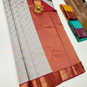 Unique Color High Fancy Kanjivaram Silk Saree Mix Light Gray Color w/ Blouse