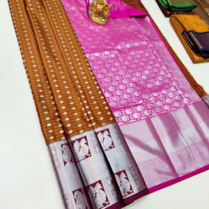 New Annam Design High Fancy Kanjivaram Silk Saree Mix Mustard and Pink Color w/ Blouse