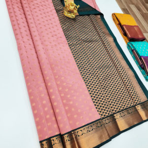 High Fancy Kanjivaram Silk Saree Mix Peach Color w/ Blouse