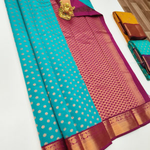 High Fancy Kanjivaram Silk Saree Mix Rama Blue Color w/ Blouse