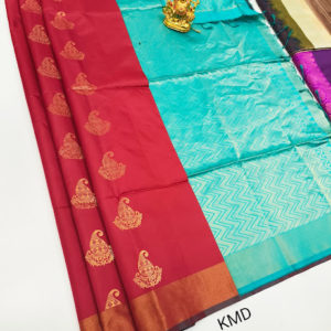 K.M.D Soft 75% Pure Silk Saree Apple Red Color w/ Blouse
