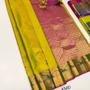 K.M.D Soft 75% Pure Silk Saree Lemon Green Color w/ Blouse