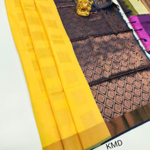 K.M.D Soft 75% Pure Silk Saree Light Yellow Color w/ Blouse