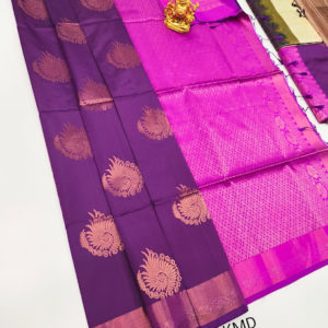 K.M.D Soft 75% Pure Silk Saree Purple Color w/ Blouse