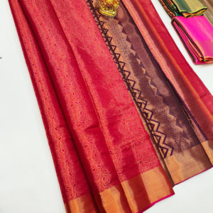 Unique Design Kanjivaram Semi Silk Saree Apple Red Color w/ Blouse
