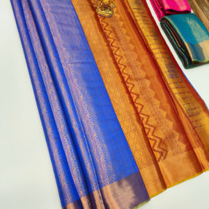 Traditional Border Kanjivaram Semi Silk Saree Blue Color w/ Blouse