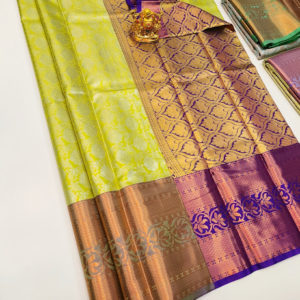 Trendy Design Kanjivaram Semi Silk Saree Lemon Yellow Color w/ Blouse