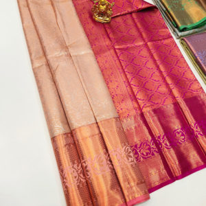 Kanjivaram Semi Silk Saree Light Peach Color w/ Blouse
