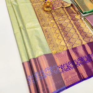Lightweight Kanjivaram Semi Silk Saree Light Pista Green Color w/ Blouse