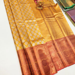 New Design Kanjivaram Semi Silk Saree Mustard Color w/ Blouse
