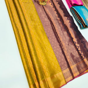 Lightweight Kanjivaram Semi Silk Saree Olive Green Color w/ Blouse