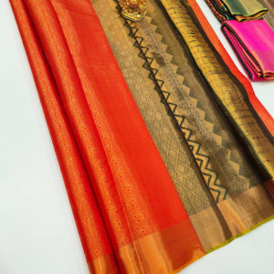 Trendy Design Kanjivaram Semi Silk Saree Orange Color w/ Blouse
