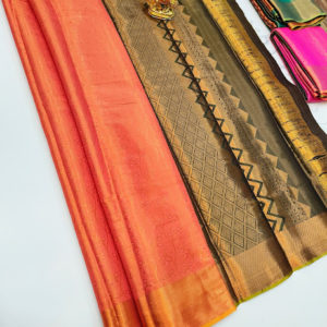Beautiful Unique Color Peach Kanjivaram Semi Silk Saree w/ Blouse