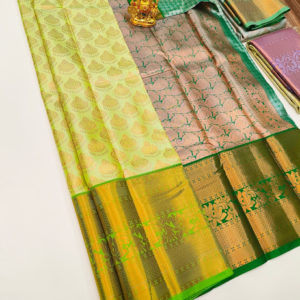 Kanjivaram Semi Silk Saree Pista and Green w/ Blouse