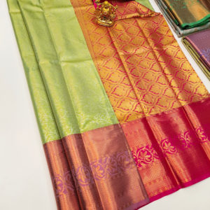 Kanjivaram Semi Silk Saree Pista and Lavender w/ Blouse