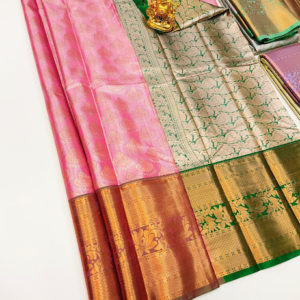 Beautiful Design Kanjivaram Semi Silk Saree Rose Color w/ Blouse