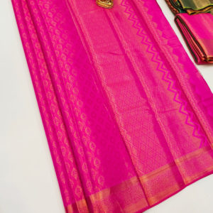 New Border Kanjivaram Semi Silk Saree Rose Color w/ Blouse