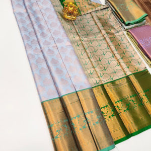 Sky Blue Color Kanjivaram Semi Silk Saree w/ Blouse