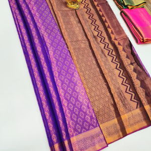 Unique Color Violet Kanjivaram Semi Silk Saree w/ Blouse