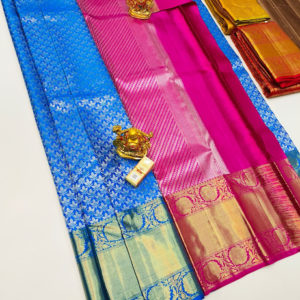 New Design Kanjivaram Pure Wedding Silk Saree Blue Color w/ Blouse