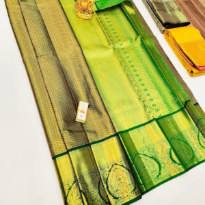 New Design Kanjivaram Pure Wedding Silk Saree Bottle Green Color w/ Blouse