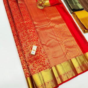 Trendy Design Kanjivaram Pure Wedding Silk Saree Chilli Red Color w/ Blouse
