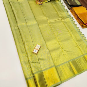 Kanjivaram Pure Wedding Silk Saree Lemon Yellow Color w/ Blouse