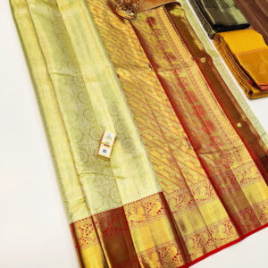 Kanjivaram Pure Wedding Silk Saree Off White Color w/ Blouse