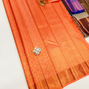 Beautiful Parrot Design Kanjivaram Pure Wedding Silk Saree Orange Color w/ Blouse