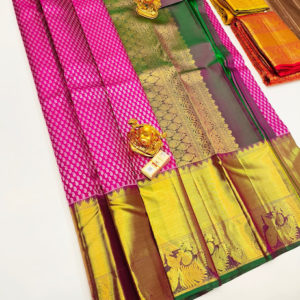 Kanjivaram Pure Wedding Silk Saree Pink Color w/ Blouse