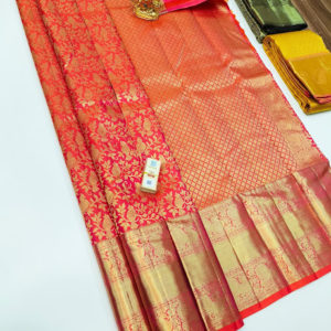 Beautiful Design Kanjivaram Pure Wedding Silk Saree Pink Color w/ Blouse
