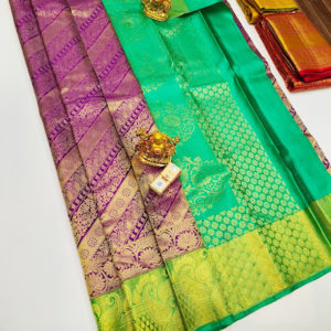 Light Weight Kanjivaram Pure Wedding Silk Saree Purple Color w/ Blouse