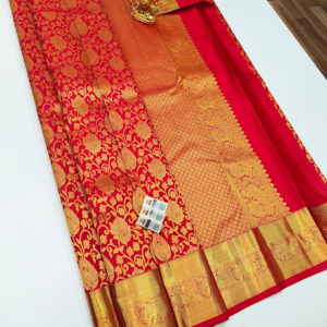Annam and Rose Design Kanjivaram Pure Wedding Silk Saree Red Color w/ Blouse