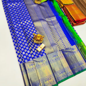 Unique Design Kanjivaram Pure Wedding Silk Saree Royal Blue Color w/ Blouse