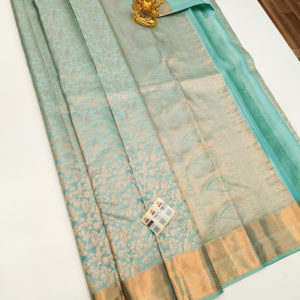 Parrot Design Kanjivaram Pure Wedding Silk Saree Sky Blue Color w/ Blouse