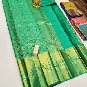 New Design Kanjivaram Pure Wedding Silk Saree Teal Green Color w/ Blouse