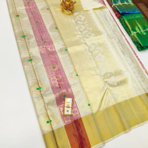 Unique and Latest Kanjivaram Pure Wedding Silk Saree White Color w/ Blouse