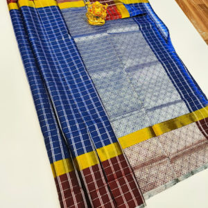 Plain Mphoss. Saree Art Silk Ink Blue Color w/ Blouse