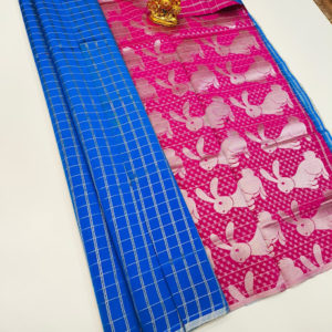 Rabbit Design Plain Mphoss. Saree Art Silk Light Blue Color w/ Blouse